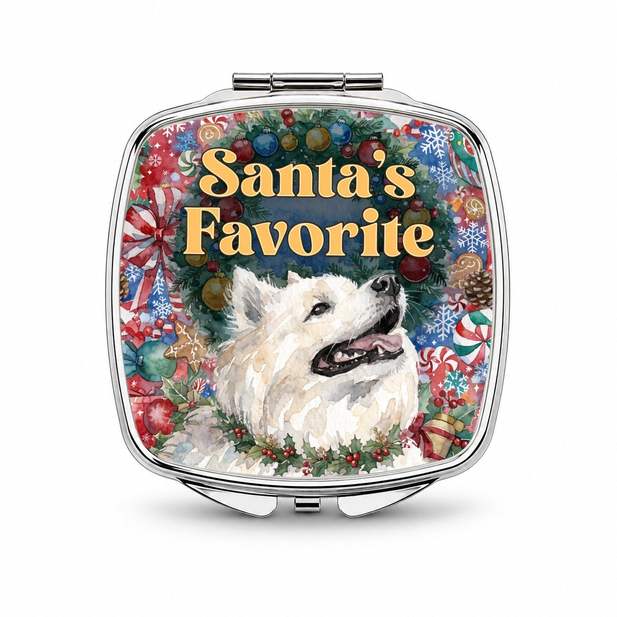 American Eskimo Dog Christmas Santa's Favorite Small Travel Purse Handbag Pocket Makeup Compact Mirror