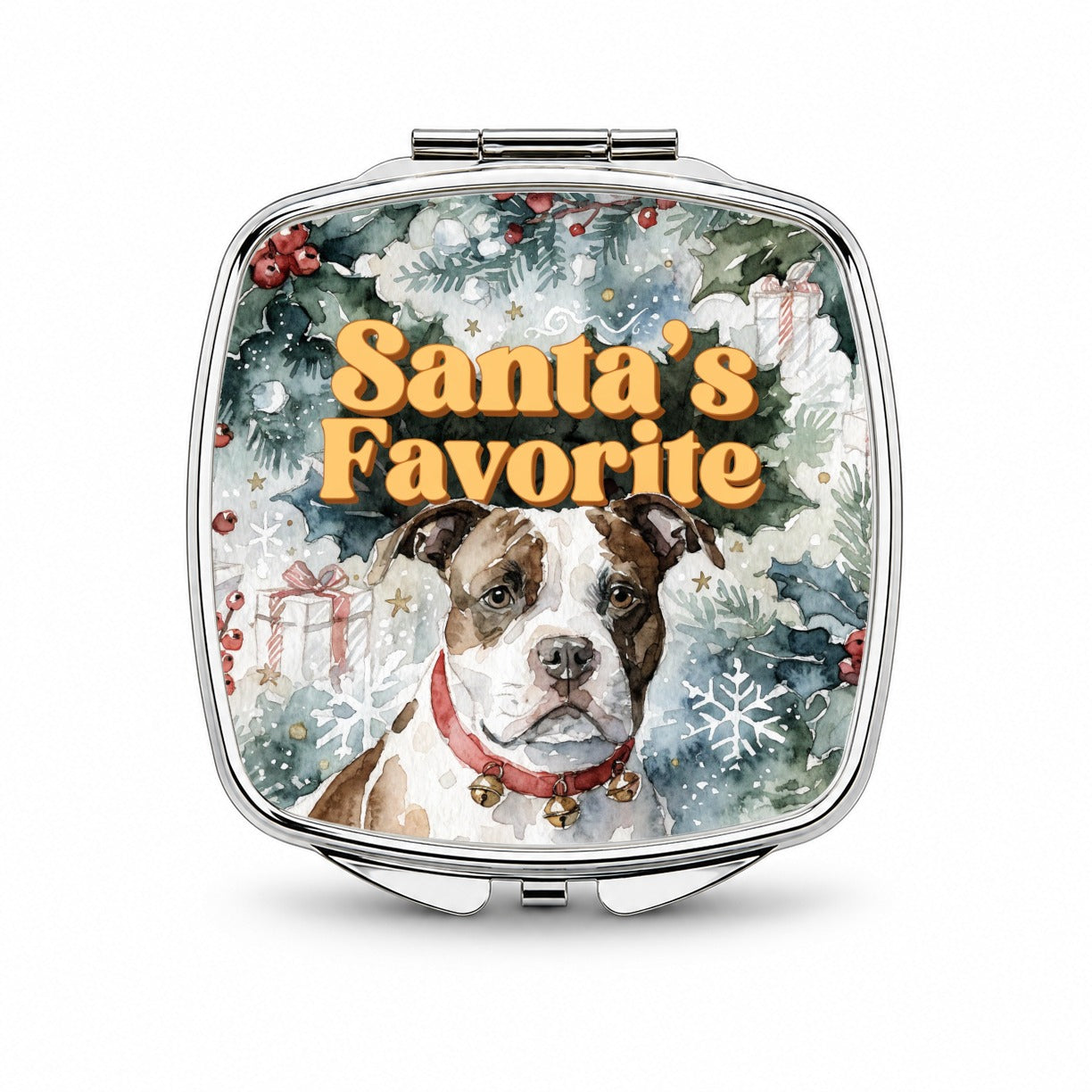American Staffordshire Terrier Christmas Santa's Favorite Small Travel Purse Handbag Pocket Makeup Compact Mirror