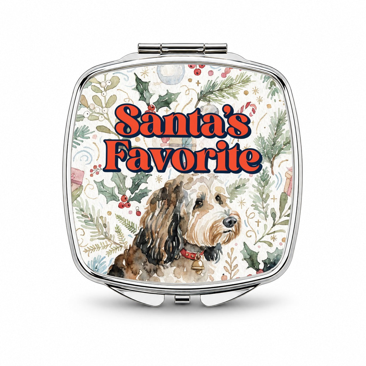 Aussiedoodle Dog Christmas Santa's Favorite Small Travel Purse Handbag Pocket Makeup Compact Mirror