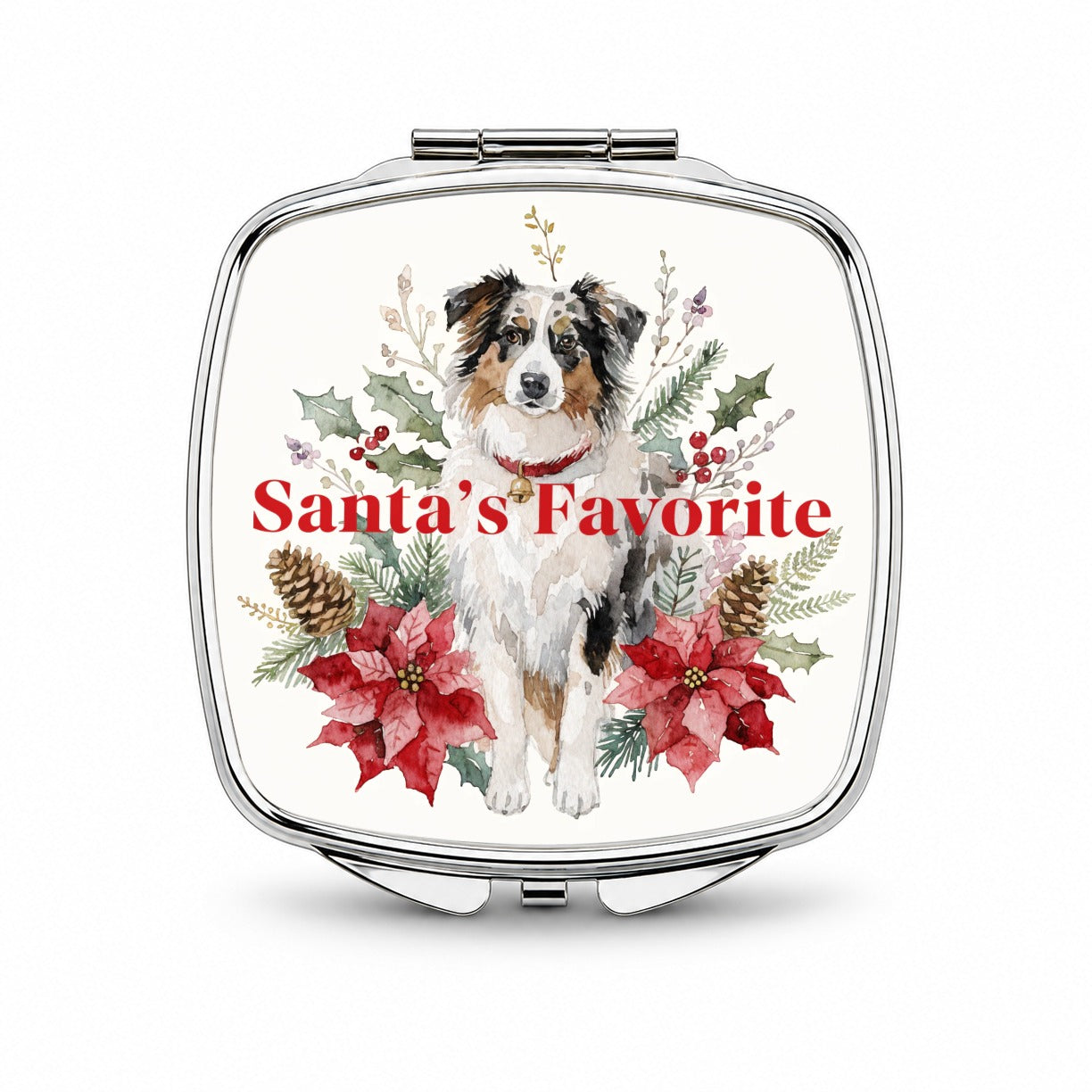 Australian Shepherd Dog Christmas Santa's Favorite Small Travel Purse Handbag Pocket Makeup Compact Mirror