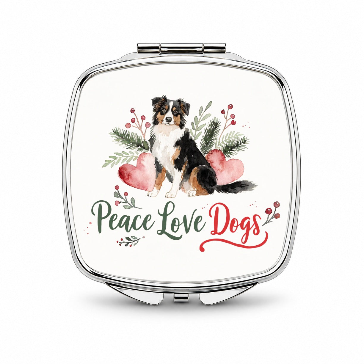 Australian Shepherd Peace Love Dogs Christmas Small Travel Purse Handbag Pocket Makeup Compact Mirror