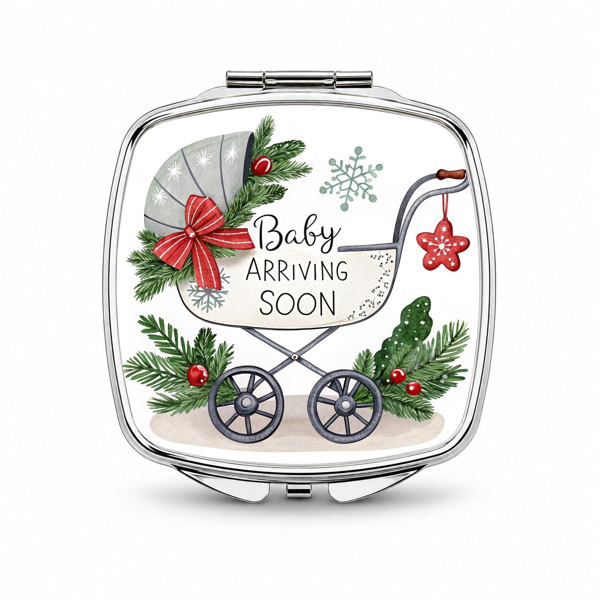 Baby Arriving Soon Christmas Pregnancy Small Travel Purse Handbag Pocket Makeup Compact Mirror