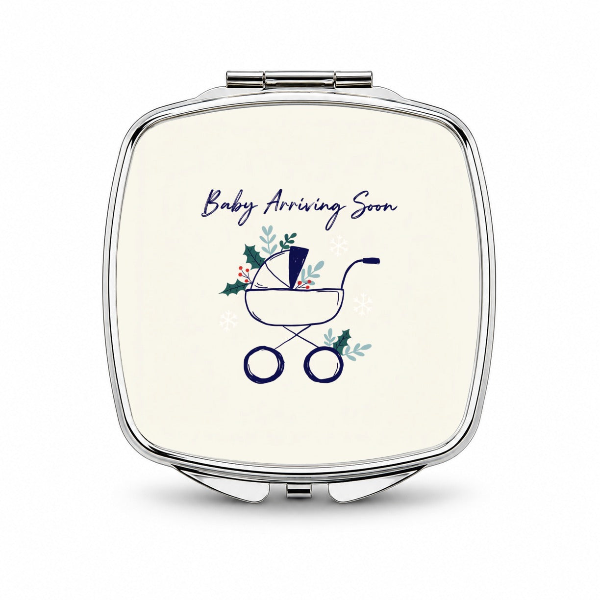 Baby Arriving Soon Christmas Pregnant Small Travel Purse Handbag Pocket Makeup Compact Mirror