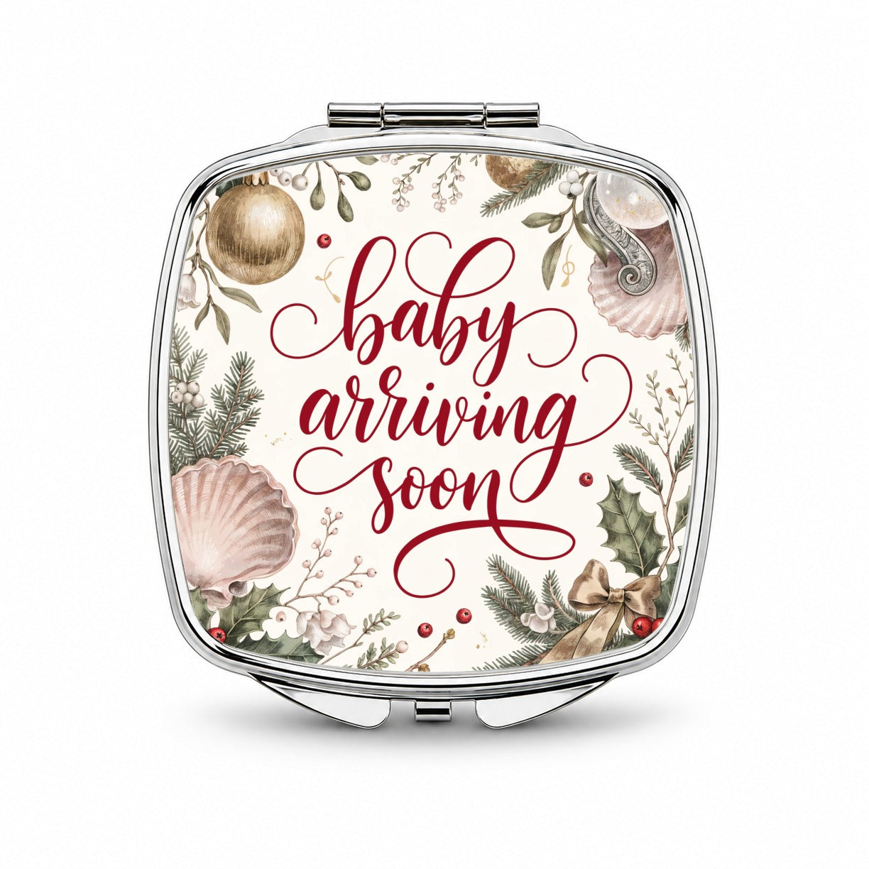 Baby Arriving Soon Christmas Small Travel Purse Handbag Pocket Makeup Compact Mirror