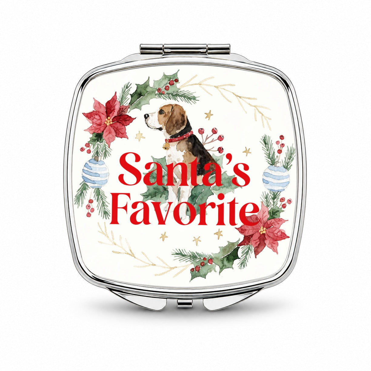 Beagle Dog Christmas Santa's Favorite Small Travel Purse Handbag Pocket Makeup Compact Mirror
