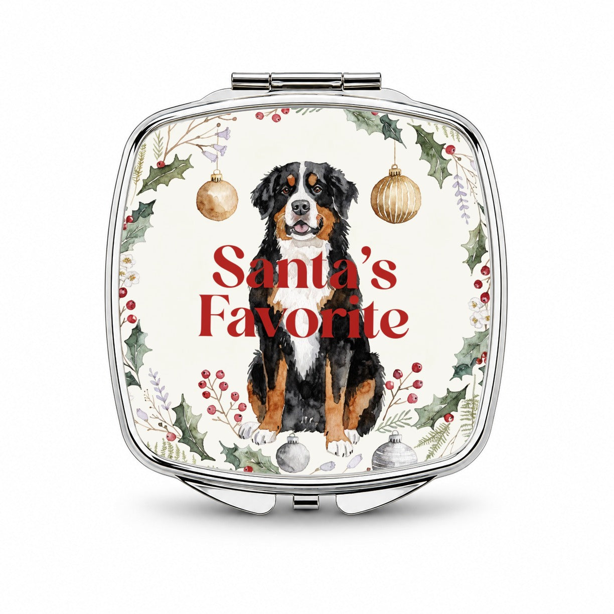 Bernese Mountain Dog Christmas Santa's Favorite Small Travel Purse Handbag Pocket Makeup Compact Mirror