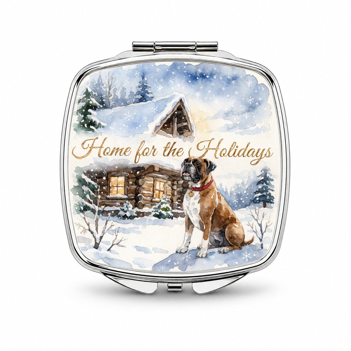 Boxer Dog Home For Holidays Christmas Small Travel Purse Handbag Pocket Makeup Compact Mirror