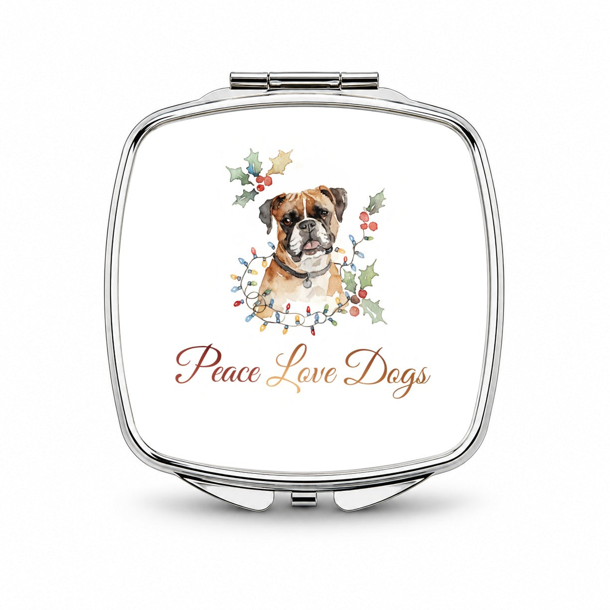 Boxer Peace Love Dogs Christsmas Small Travel Purse Handbag Pocket Makeup Compact Mirror
