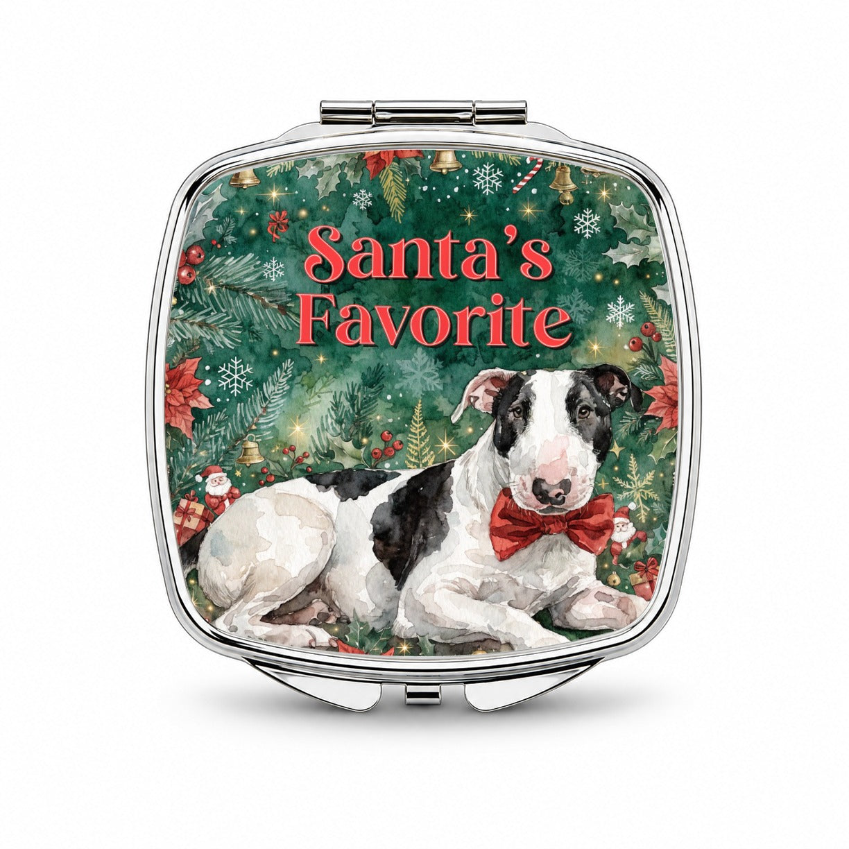 Bull Terrier Dog Christmas Santa's Favorite Small Travel Purse Handbag Pocket Makeup Compact Mirror