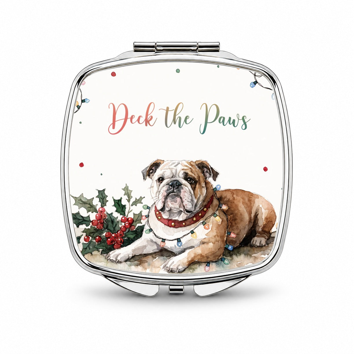 Bulldog Deck The Paws Christmas Small Travel Purse Handbag Pocket Makeup Compact Mirror