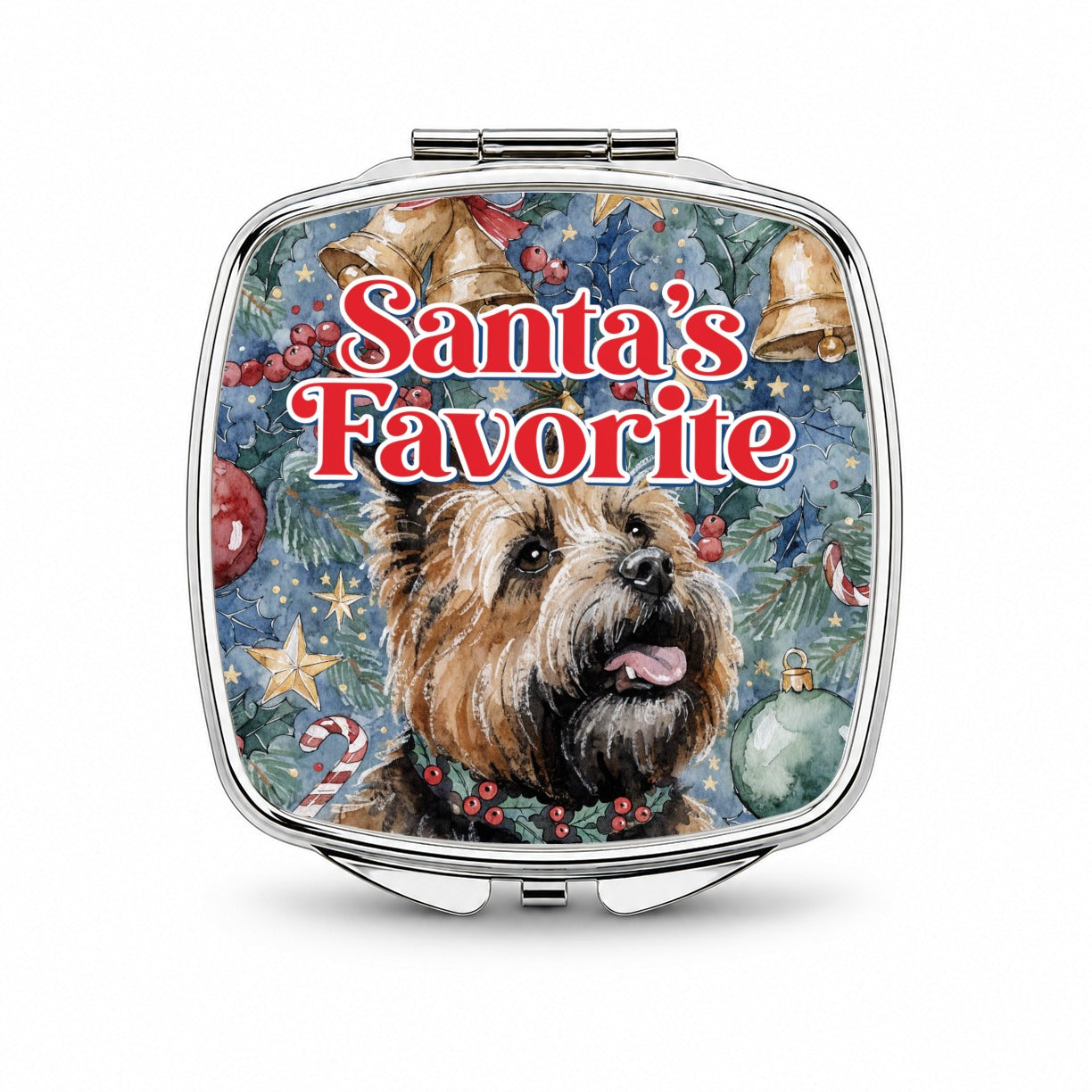 Cairn Terrier Dog Christmas Santa's Favorite Small Travel Purse Handbag Pocket Makeup Compact Mirror