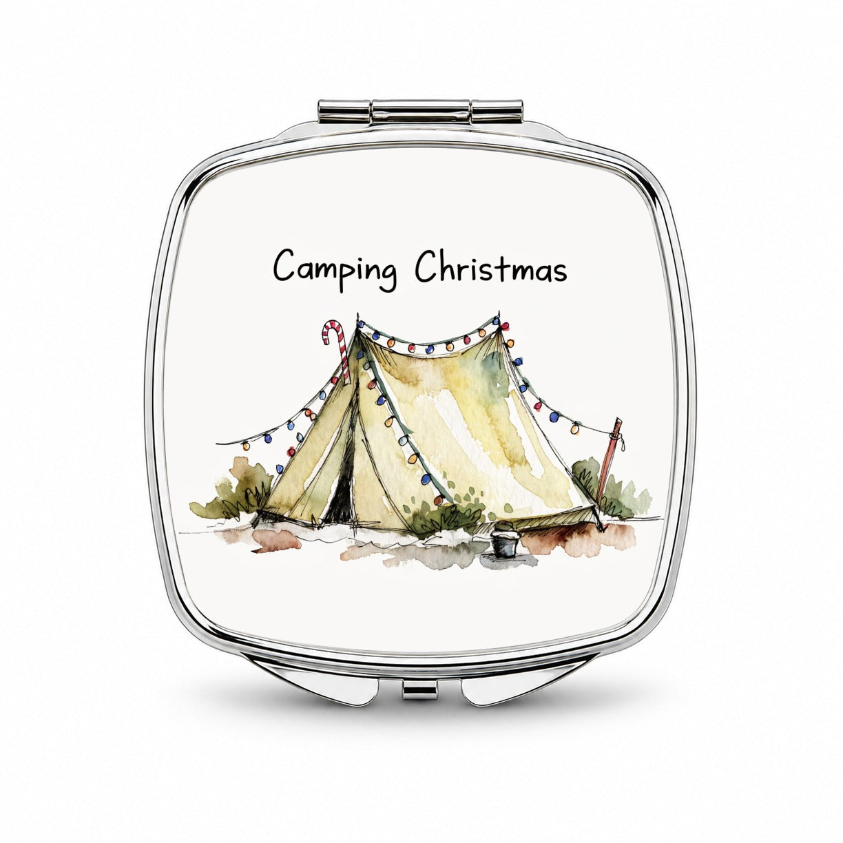 Camping Christmas Tent Simple Small Travel Purse Handbag Pocket Makeup Compact Mirror
