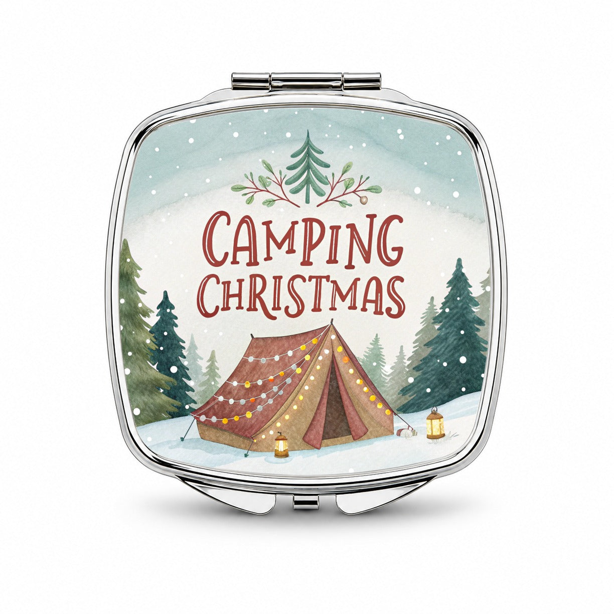 Camping Christmas Tent Small Travel Purse Handbag Pocket Makeup Compact Mirror