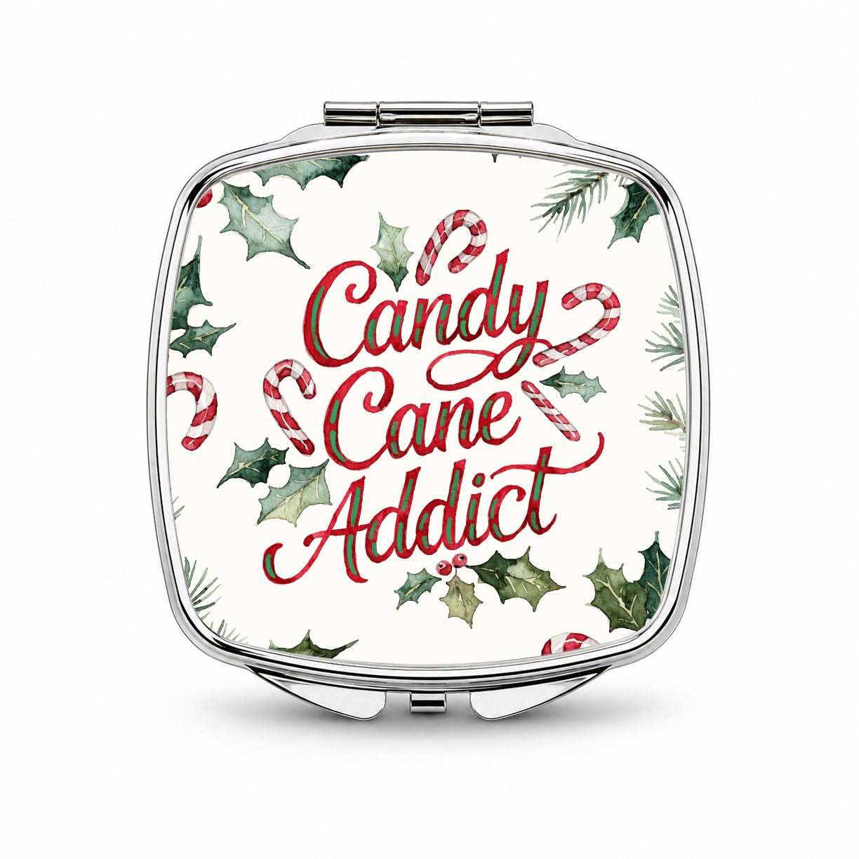 Candy Cane Addict Christmas Funny Small Travel Purse Handbag Pocket Makeup Compact Mirror