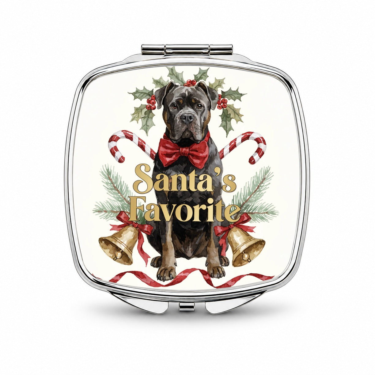 Cane Corso Dog Christmas Santa's Favorite Small Travel Purse Handbag Pocket Makeup Compact Mirror