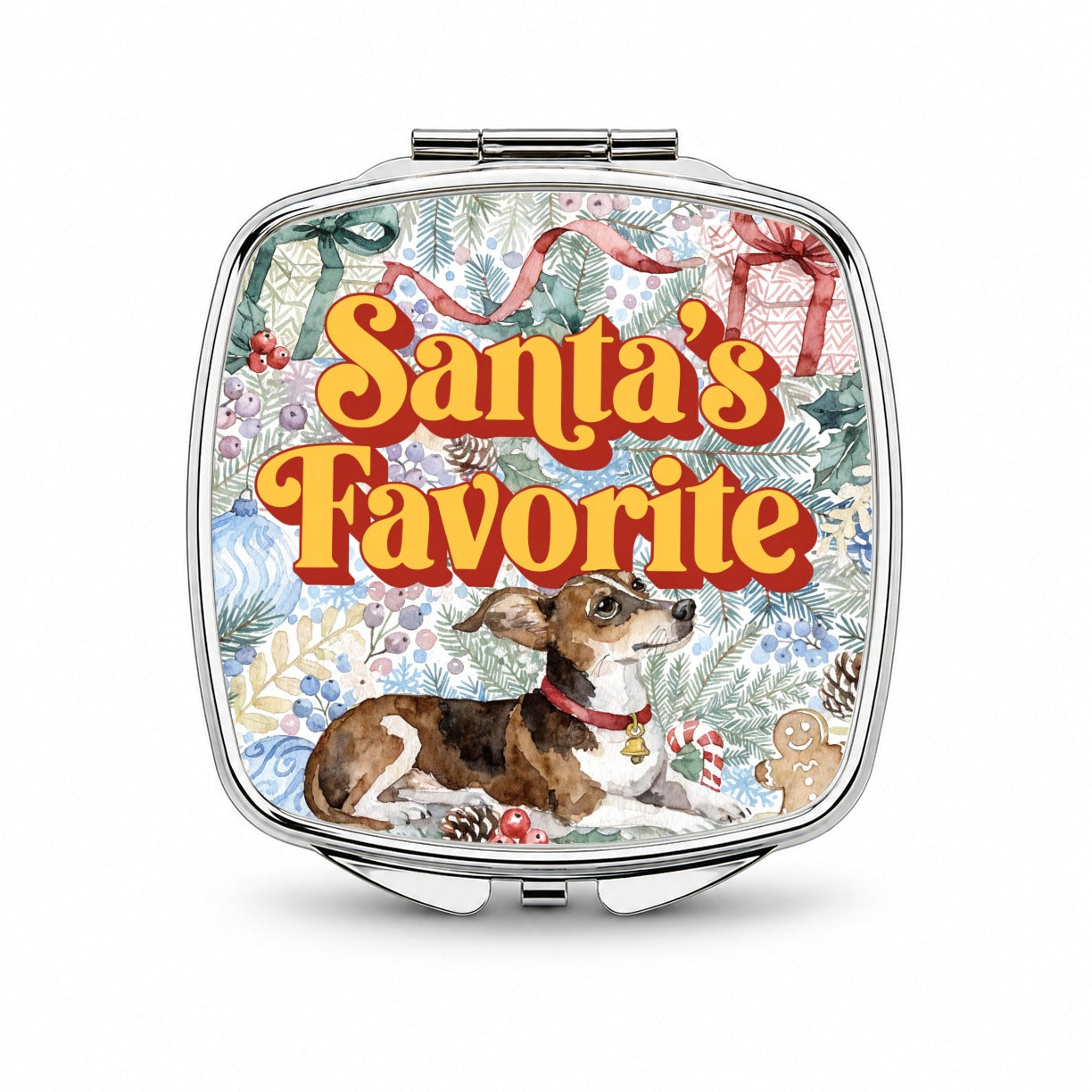 Chiweenie Dog Christmas Santa's Favorite Small Travel Purse Handbag Pocket Makeup Compact Mirror