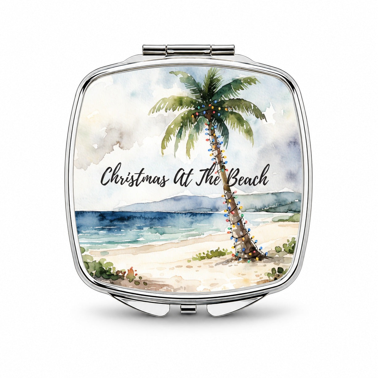 Christmas At The Beach Palm Tree Small Travel Purse Handbag Pocket Makeup Compact Mirror
