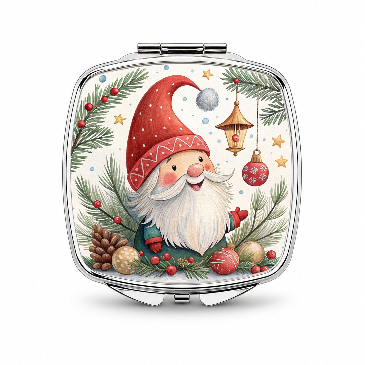 Christmas Gnome Happy Small Travel Purse Handbag Pocket Makeup Compact Mirror
