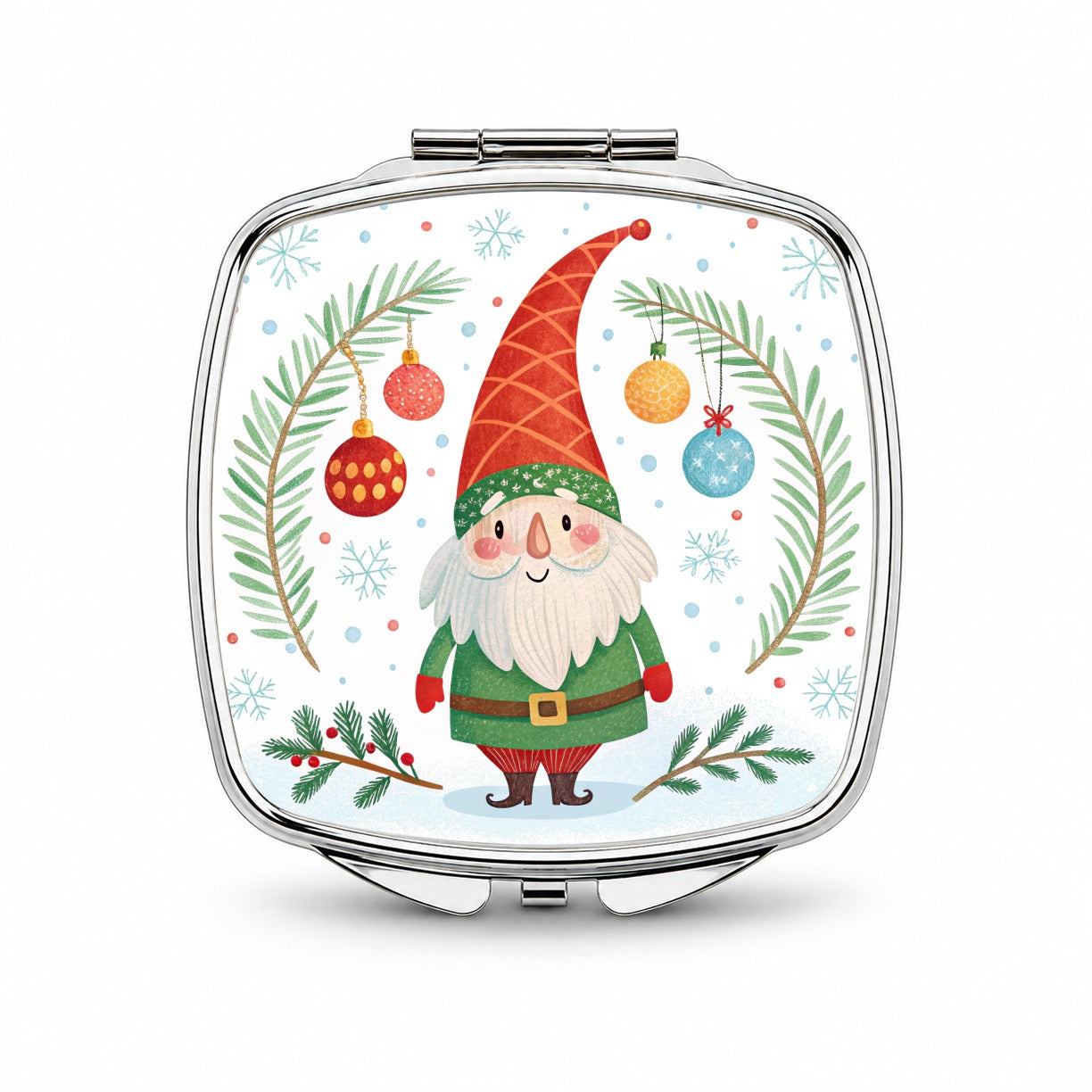 Christmas Gnome Red Green Small Travel Purse Handbag Pocket Makeup Compact Mirror