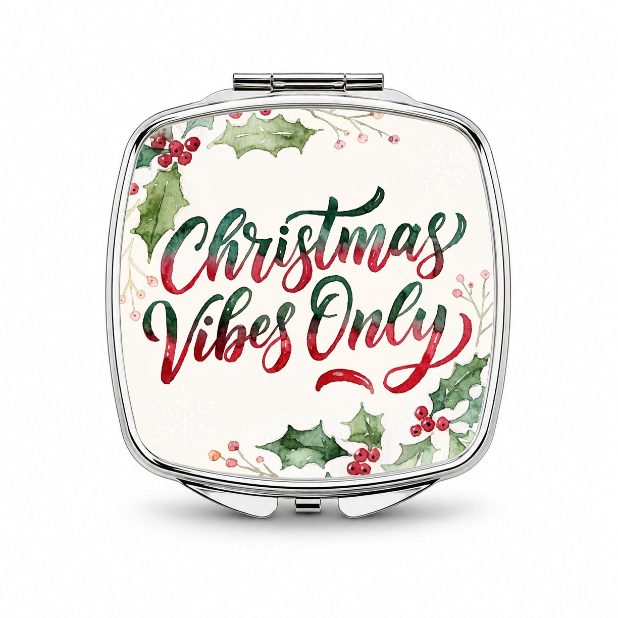 Christmas Vibes Only Script Small Travel Purse Handbag Pocket Makeup Compact Mirror