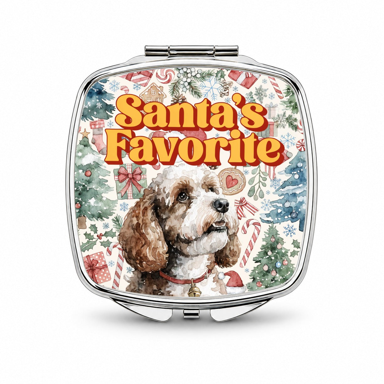 Cockapoo Dog Christmas Santa's Favorite Small Travel Purse Handbag Pocket Makeup Compact Mirror