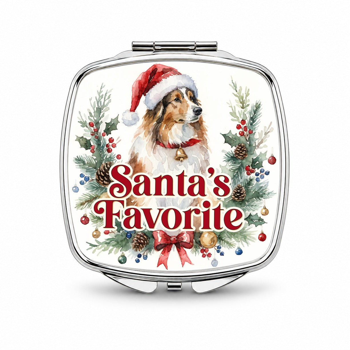 Collie Dog Christmas Santa's Favorite Small Travel Purse Handbag Pocket Makeup Compact Mirror