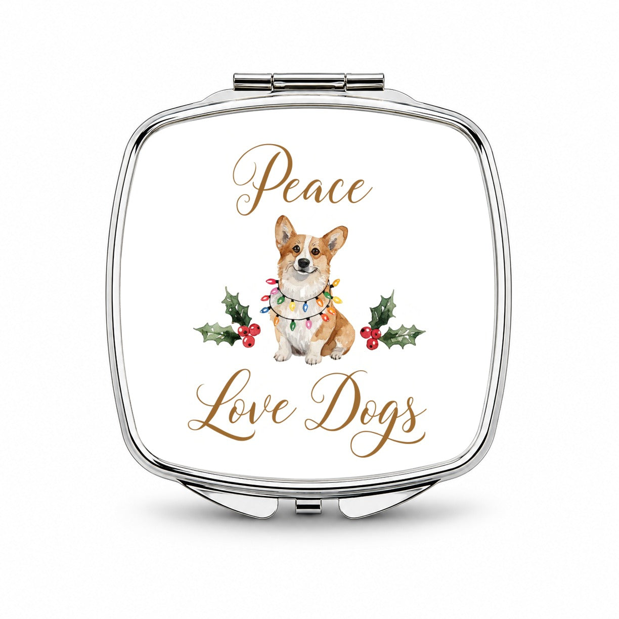 Corgi Christmas Sitting Peace Love Dogs Small Travel Purse Handbag Pocket Makeup Compact Mirror