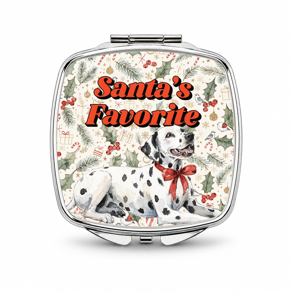Dalmatian Dog Christmas Santa's Favorite Small Travel Purse Handbag Pocket Makeup Compact Mirror