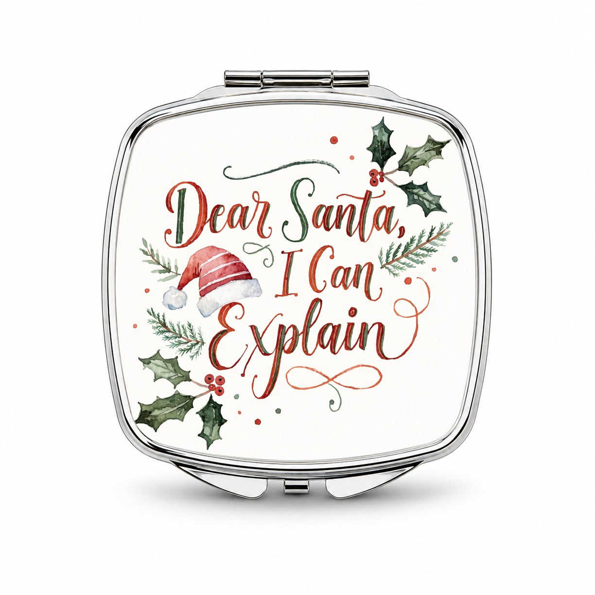 Dear Santa I Can Explain Christmas Funny Script Small Travel Purse Handbag Pocket Makeup Compact Mirror