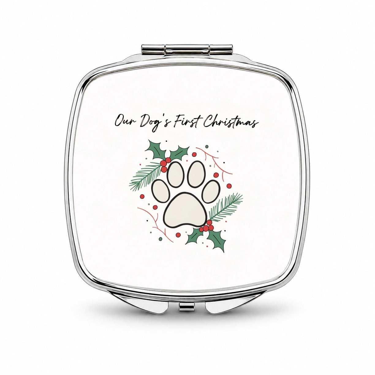 Dog's First Christmas Paw Print Small Travel Purse Handbag Pocket Makeup Compact Mirror