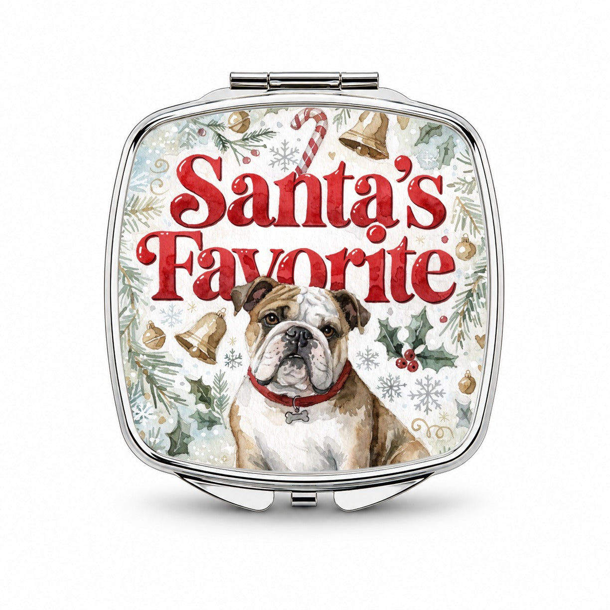 English Bulldog Christmas Santa's Favorite Small Travel Purse Handbag Pocket Makeup Compact Mirror