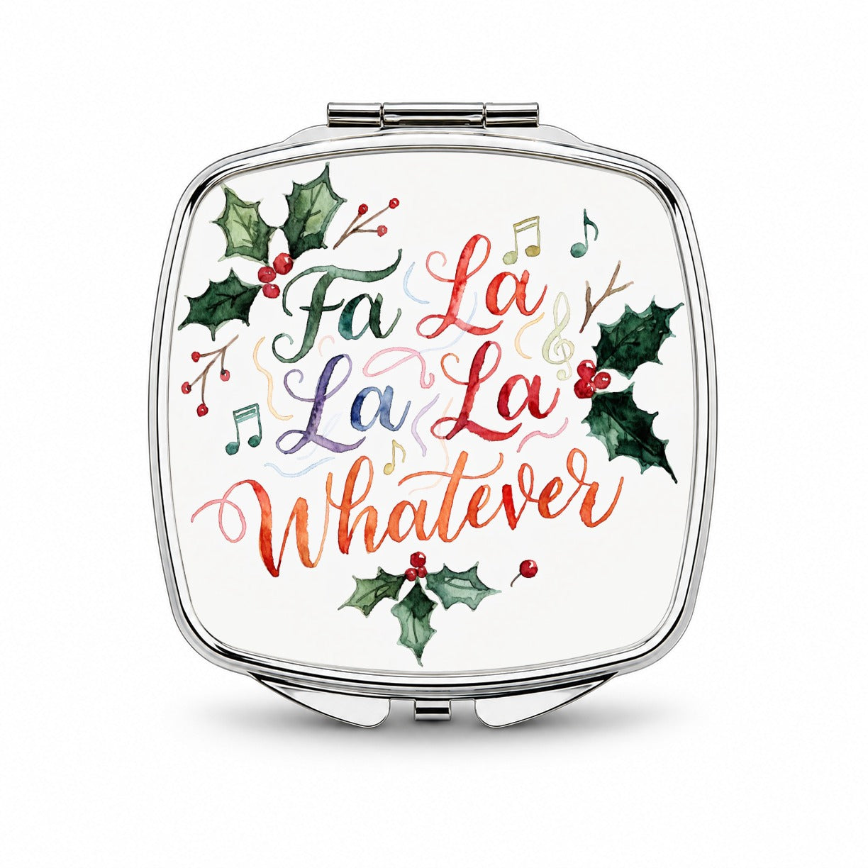 Fa La La La Whatever Christmas Funny Small Travel Purse Handbag Pocket Makeup Compact Mirror