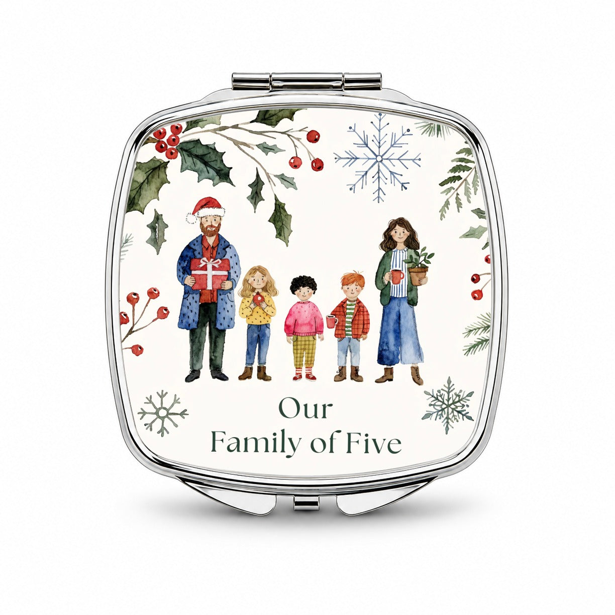 Family Of Five Christmas Small Travel Purse Handbag Pocket Makeup Compact Mirror