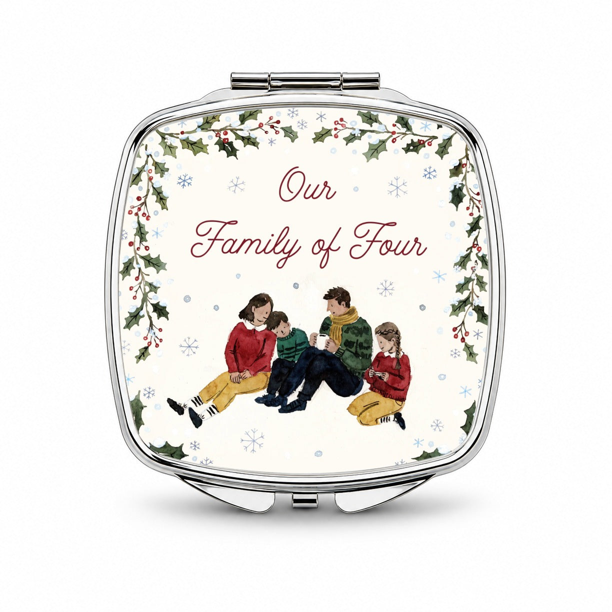 Family Of Four Christmas Small Travel Purse Handbag Pocket Makeup Compact Mirror