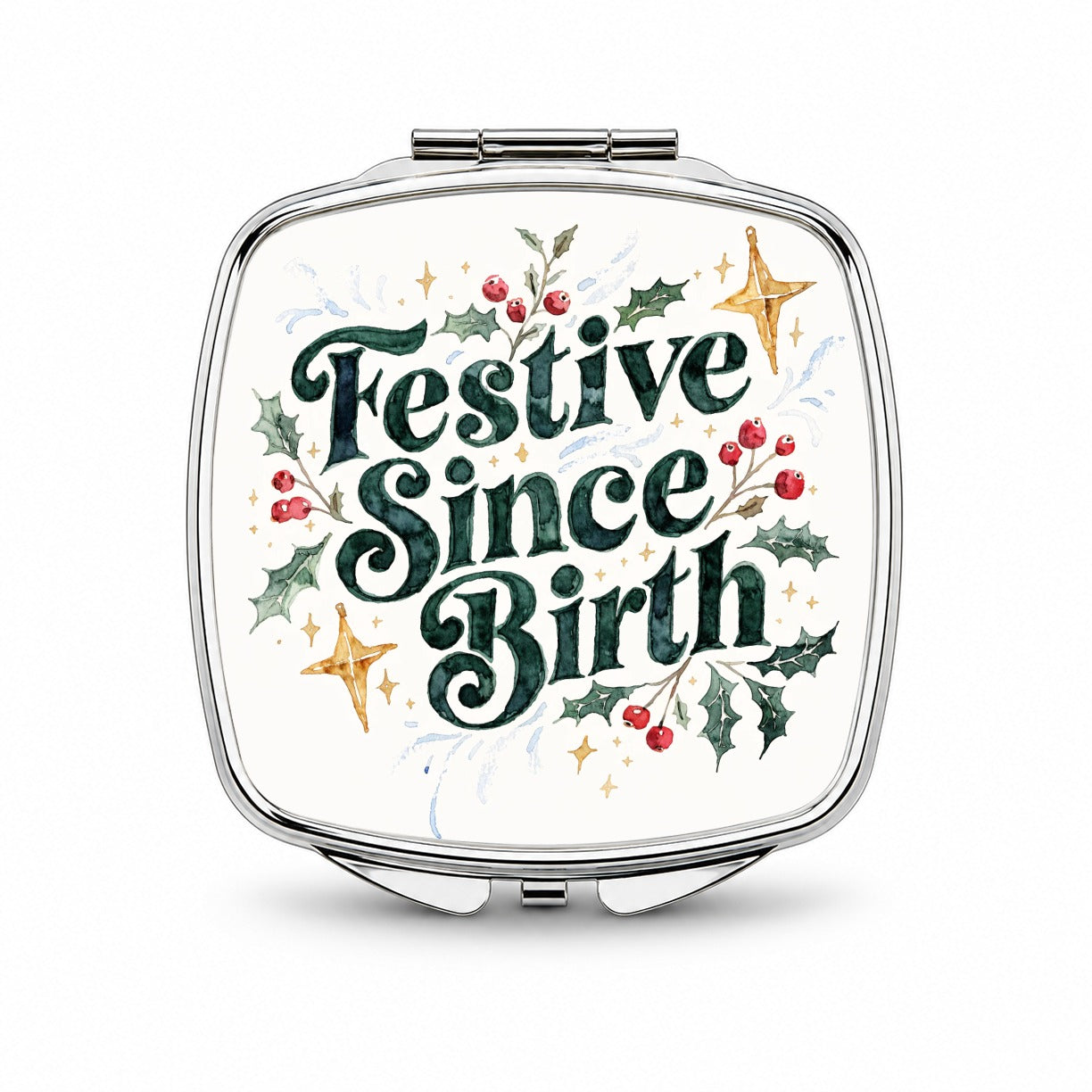 Festive Since Birth Christmas Script Small Travel Purse Handbag Pocket Makeup Compact Mirror