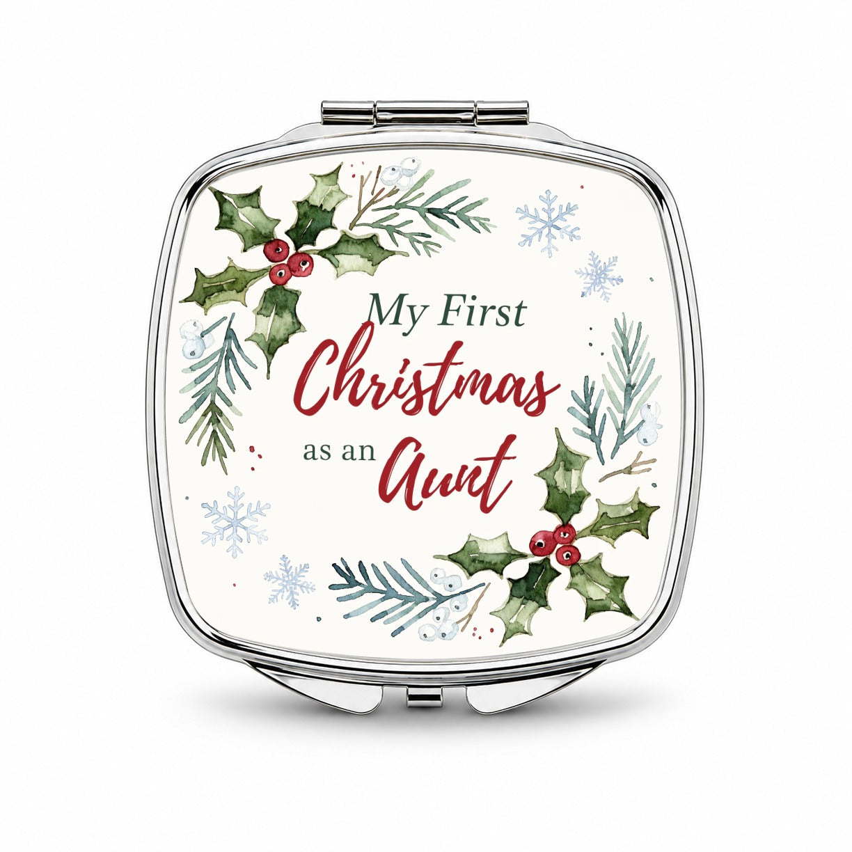 First Christmas As Aunt Script Small Travel Purse Handbag Pocket Makeup Compact Mirror