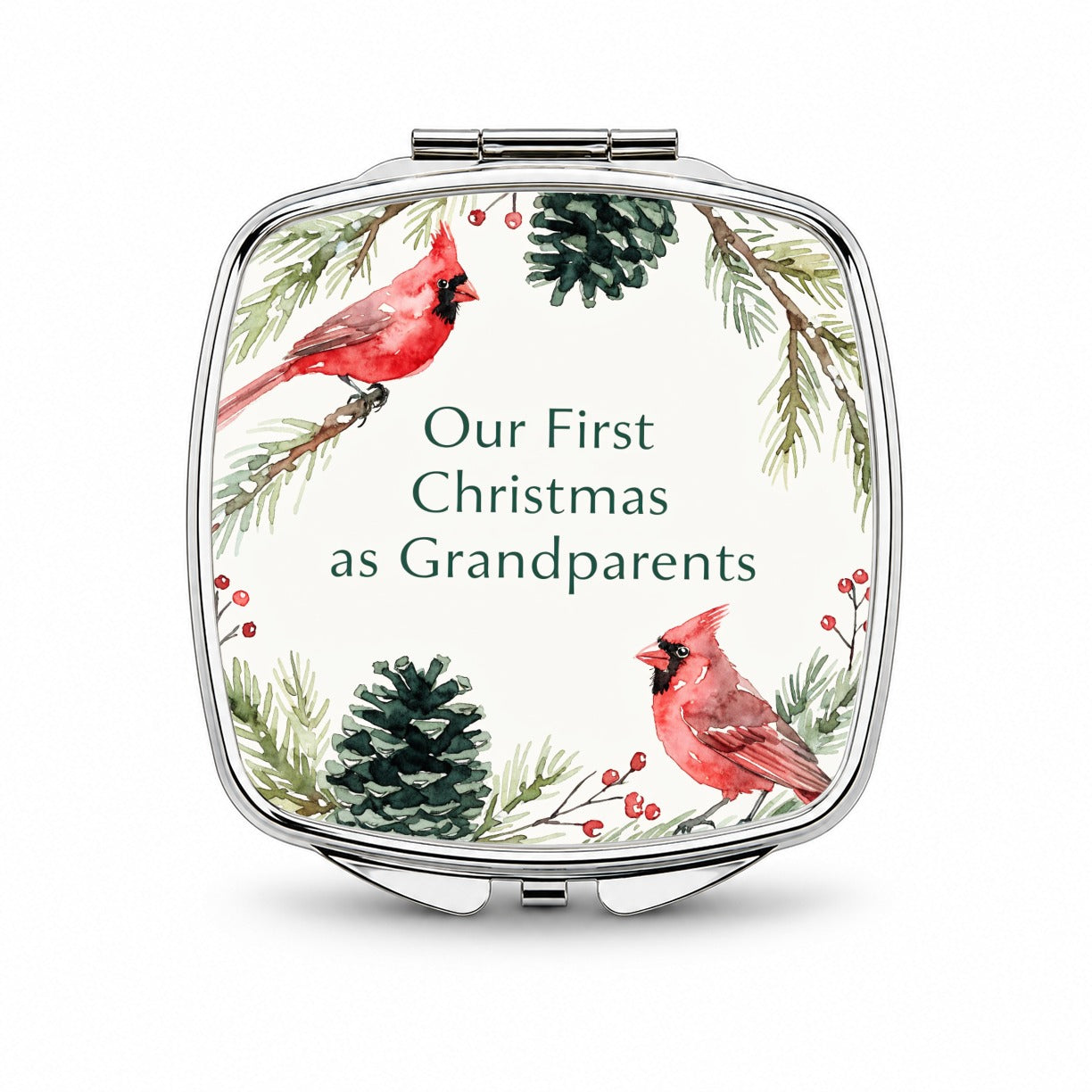 First Christmas As Grandparents Cardinal Birds Small Travel Purse Handbag Pocket Makeup Compact Mirror