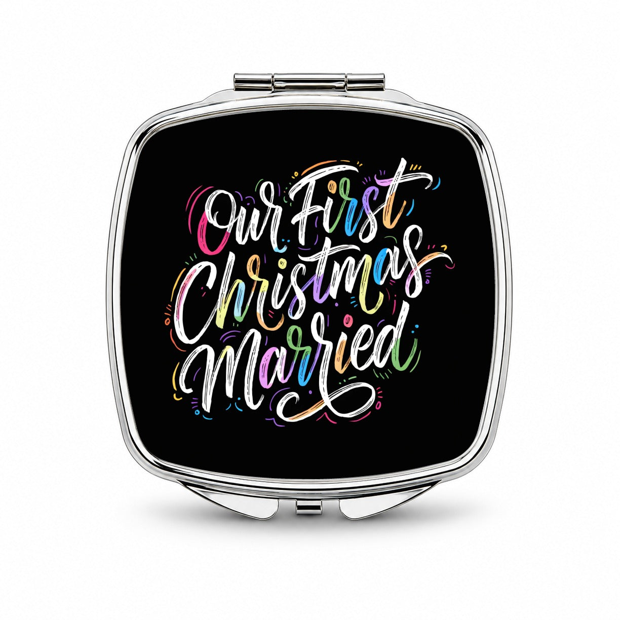 First Christmas Married Elegant Black Small Travel Purse Handbag Pocket Makeup Compact Mirror