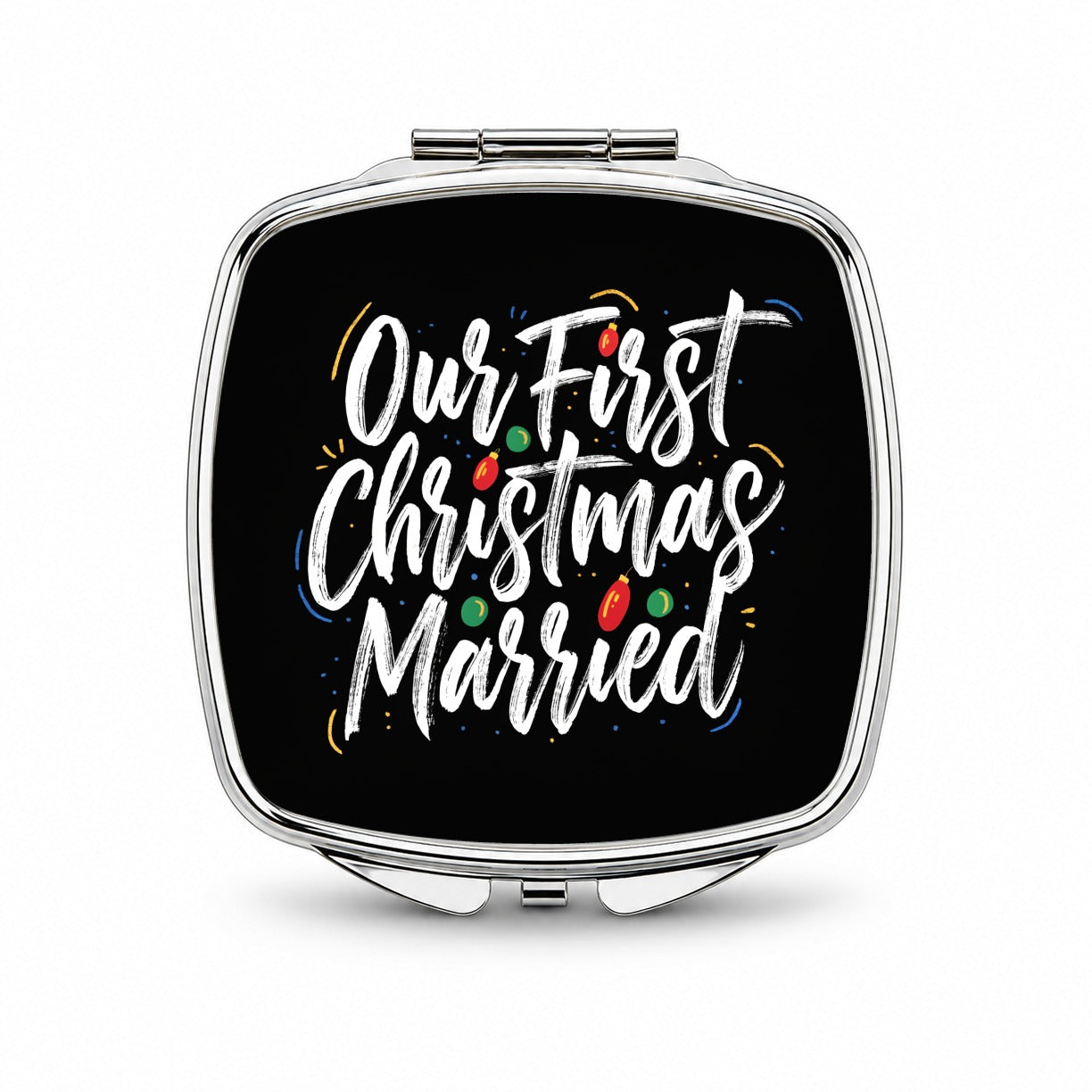 First Christmas Married On Black Small Travel Purse Handbag Pocket Makeup Compact Mirror