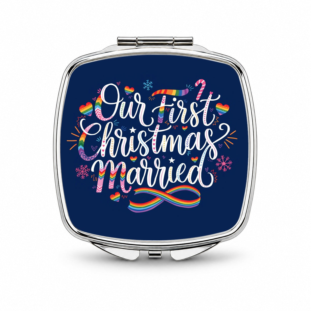 First Christmas Married Pride LGBTQ Small Travel Purse Handbag Pocket Makeup Compact Mirror