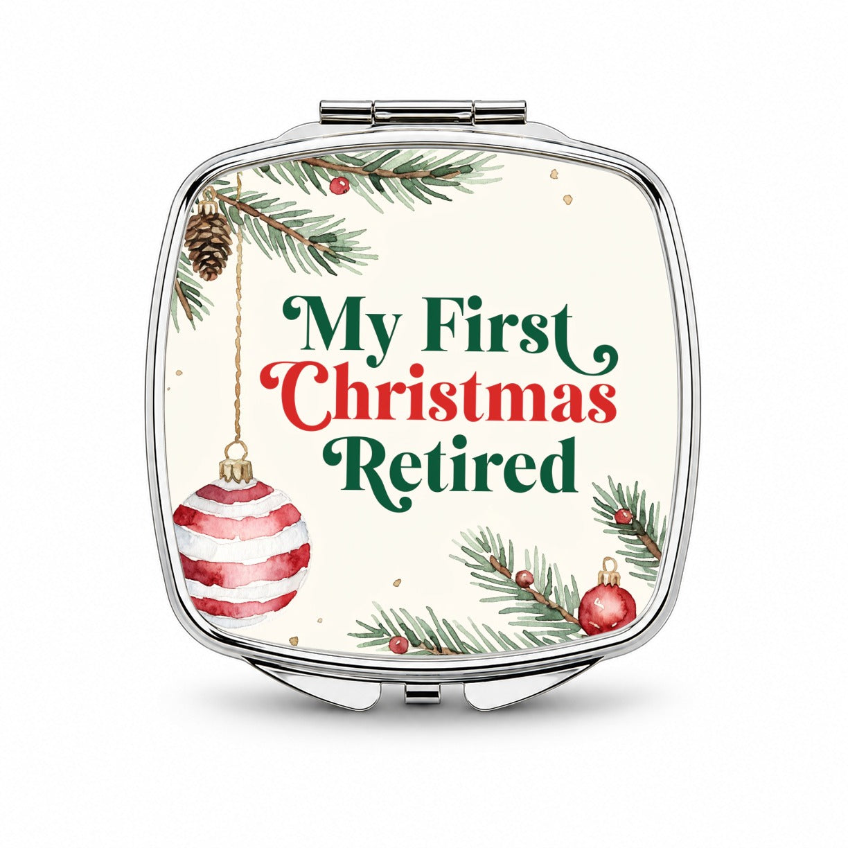 First Christmas Retired Red Green Small Travel Purse Handbag Pocket Makeup Compact Mirror