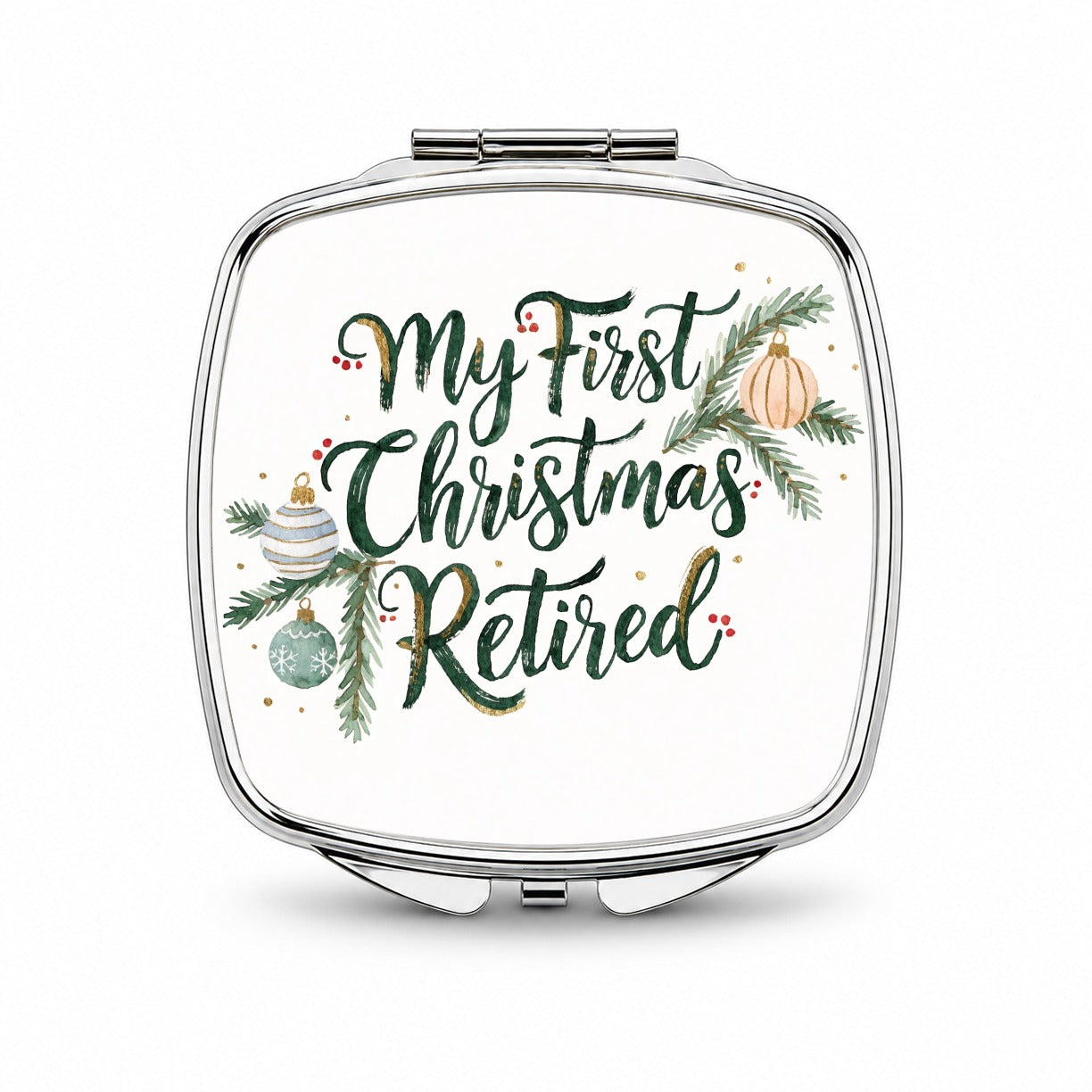 First Christmas Retired Script Small Travel Purse Handbag Pocket Makeup Compact Mirror