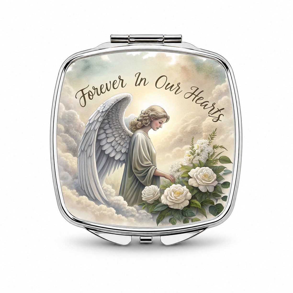 Forever In Our Hearts Elegant Angel Small Travel Purse Handbag Pocket Makeup Compact Mirror