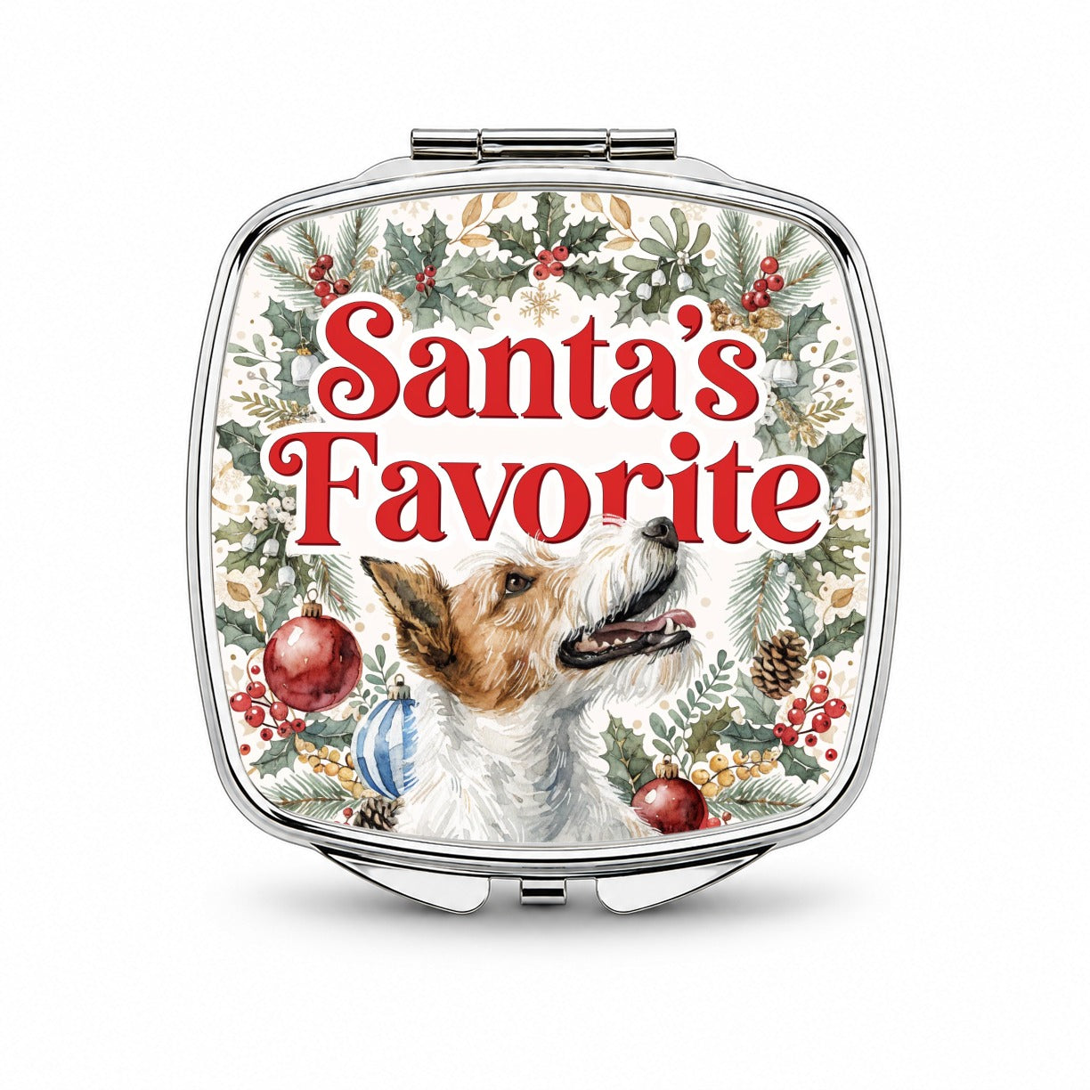 Fox Terrier Dog Christmas Santa's Favorite Small Travel Purse Handbag Pocket Makeup Compact Mirror