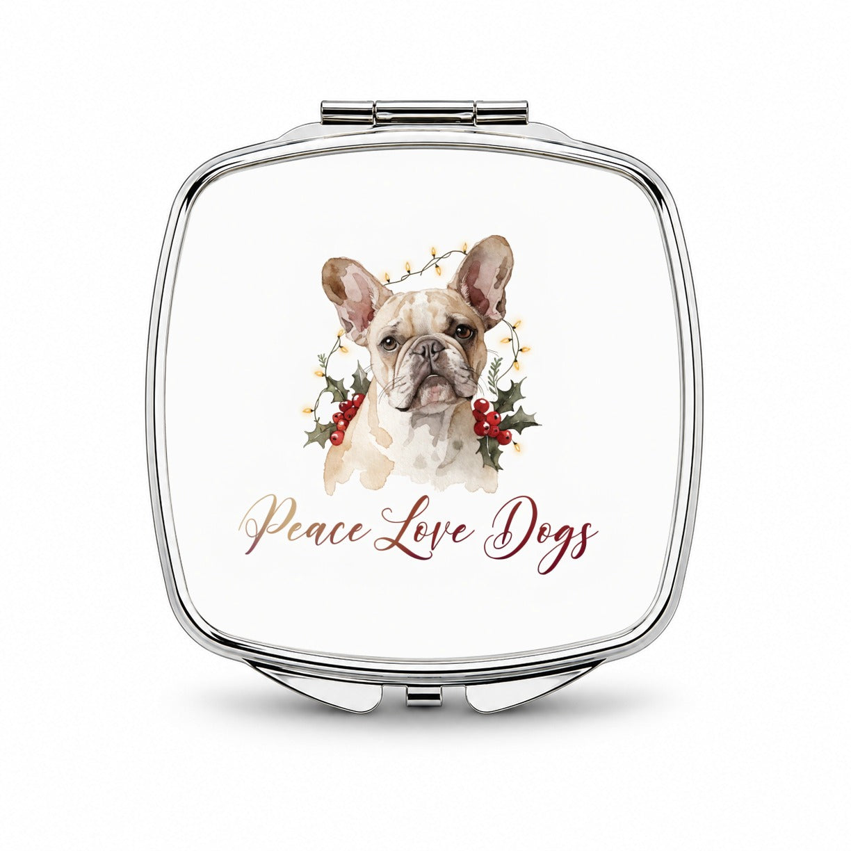 French Bulldog Christmas Peace Love Dogs Small Travel Purse Handbag Pocket Makeup Compact Mirror