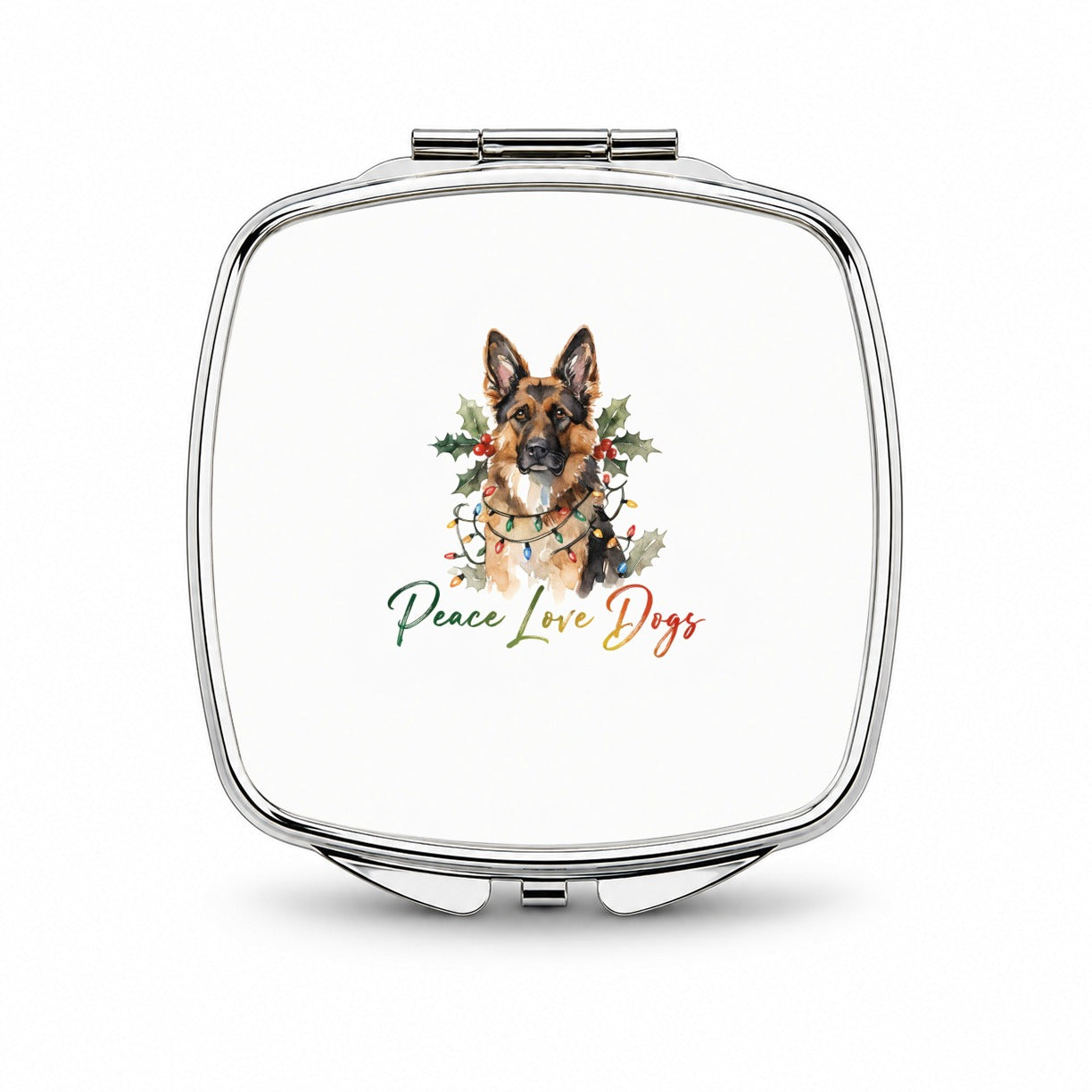 German Shepherd Christmas Peace Love Dogs Small Travel Purse Handbag Pocket Makeup Compact Mirror