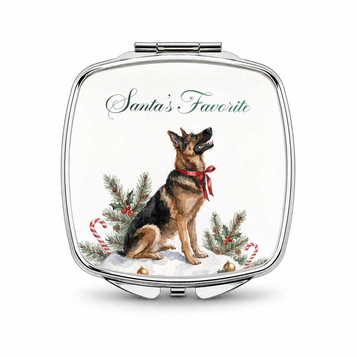 German Shepherd Dog Christmas Santa's Favorite Small Travel Purse Handbag Pocket Makeup Compact Mirror