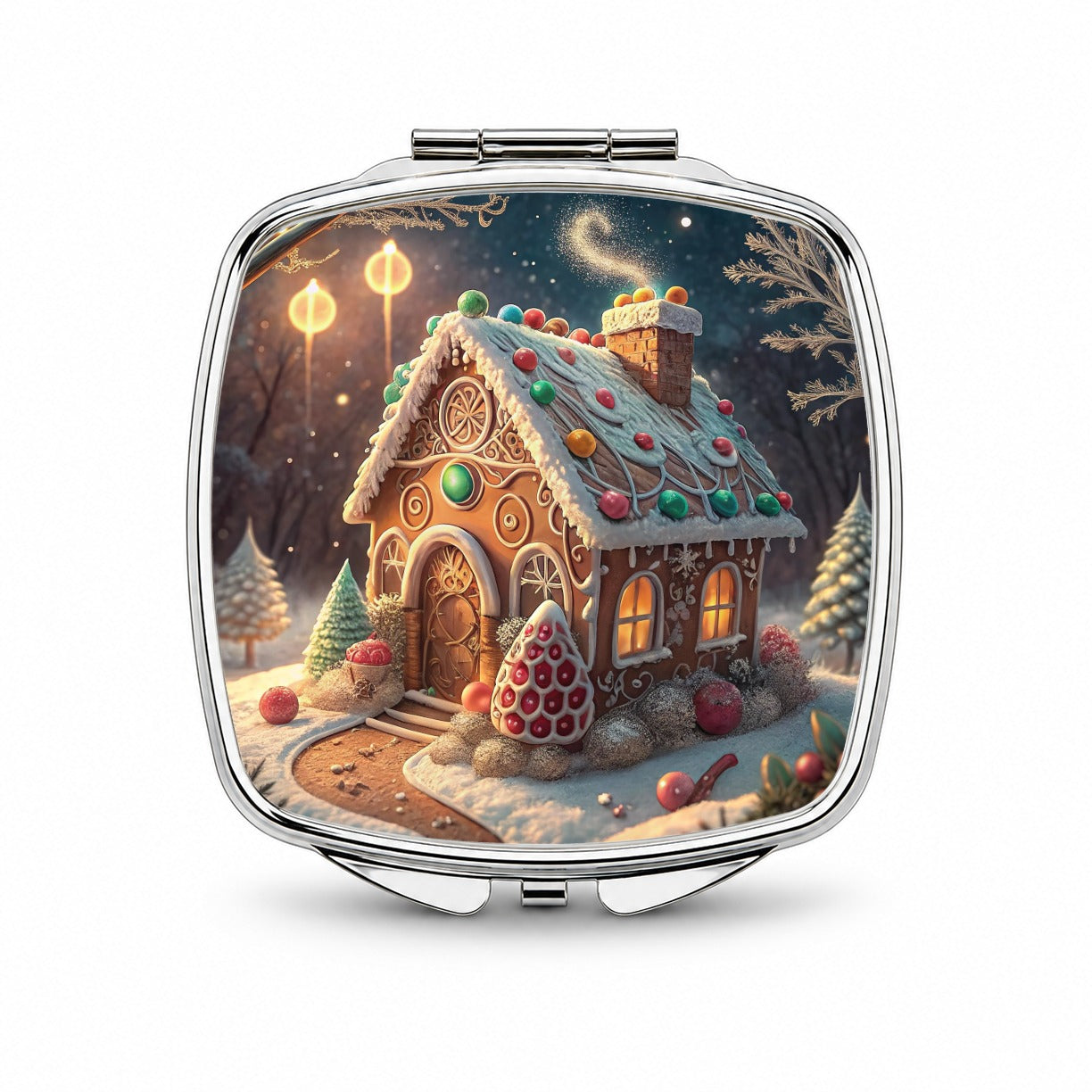 Gingerbread House Christmas Fancy Small Travel Purse Handbag Pocket Makeup Compact Mirror