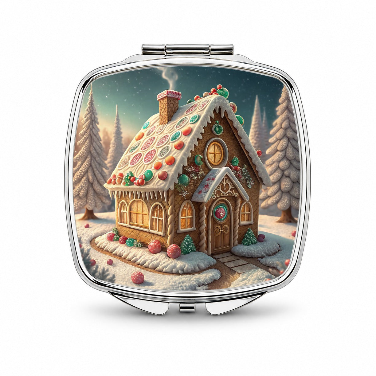 Gingerbread House Christmas Small Travel Purse Handbag Pocket Makeup Compact Mirror
