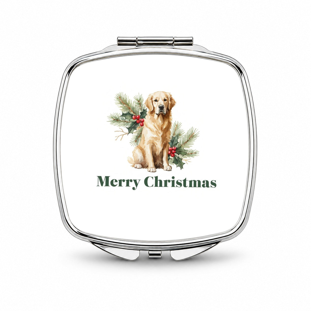 Golden Retriever Dog Merry Christmas Small Travel Purse Handbag Pocket Makeup Compact Mirror